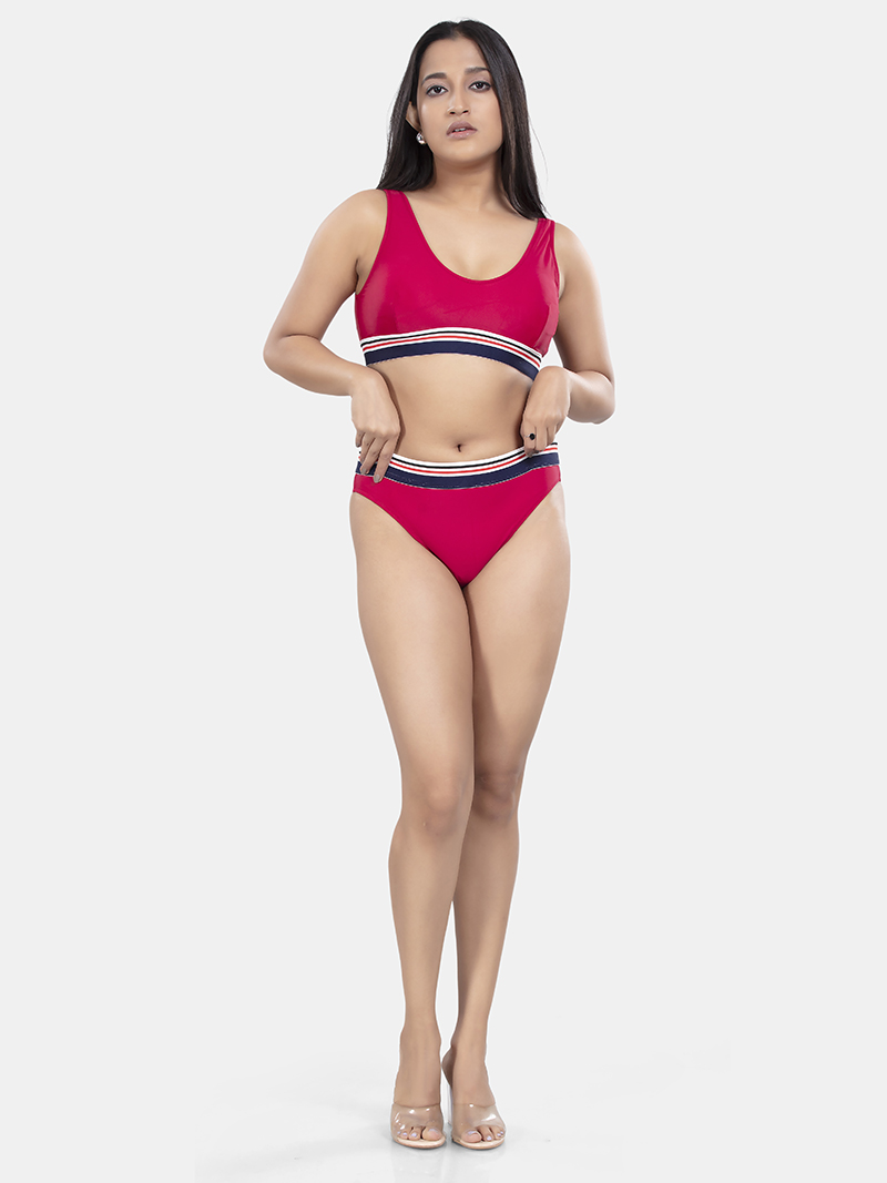 Beachwear Scoop Neck Bikini Set In Solid Red | Bold & Bae Fashion